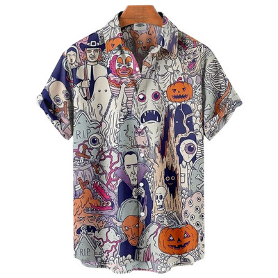 Cămăși de Halloween 2022 pentru bărbați Cămăși pentru bărbați cu schelet Cămăși hawaiane pentru bărbați Costume festive Street Hip Hop Fashion Top cu mânecă scurtă
