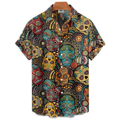 Cămăși de Halloween 2022 pentru bărbați Cămăși pentru bărbați cu schelet Cămăși hawaiane pentru bărbați Costume festive Street Hip Hop Fashion Top cu mânecă scurtă