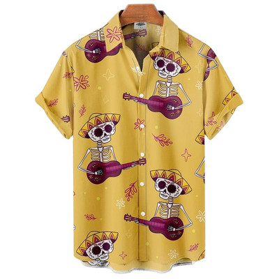Cămăși de Halloween 2022 pentru bărbați Cămăși pentru bărbați cu schelet Cămăși hawaiane pentru bărbați Costume festive Street Hip Hop Fashion Top cu mânecă scurtă