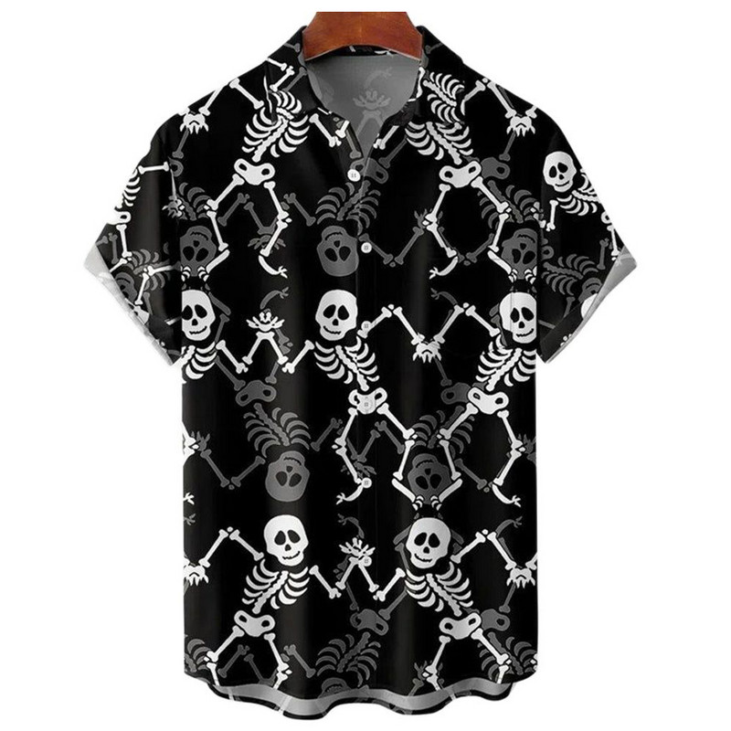 Cămăși de Halloween 2022 pentru bărbați Cămăși pentru bărbați cu schelet Cămăși hawaiane pentru bărbați Costume festive Street Hip Hop Fashion Top cu mânecă scurtă