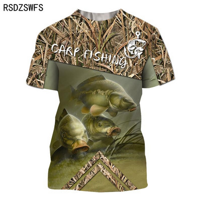 Suvine 3D-prinditud karpkala muster Meeste naiste vabaaja T-särk Moesuund õues kalapüük Hip-hop lühikeste varrukatega hingavad topid