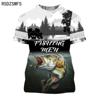 Suvine 3D-prinditud karpkala muster Meeste naiste vabaaja T-särk Moesuund õues kalapüük Hip-hop lühikeste varrukatega hingavad topid