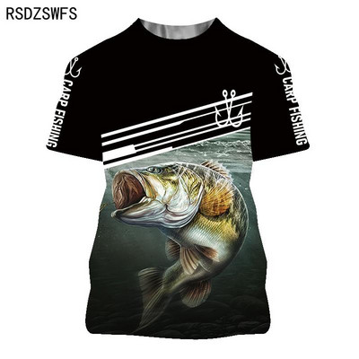 Suvine 3D-prinditud karpkala muster Meeste naiste vabaaja T-särk Moesuund õues kalapüük Hip-hop lühikeste varrukatega hingavad topid