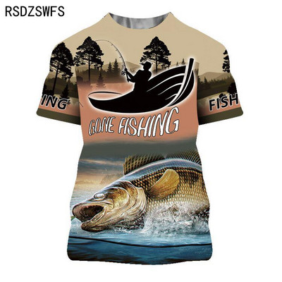 Suvine 3D-prinditud karpkala muster Meeste naiste vabaaja T-särk Moesuund õues kalapüük Hip-hop lühikeste varrukatega hingavad topid