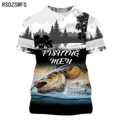 Suvine 3D-prinditud karpkala muster Meeste naiste vabaaja T-särk Moesuund õues kalapüük Hip-hop lühikeste varrukatega hingavad topid
