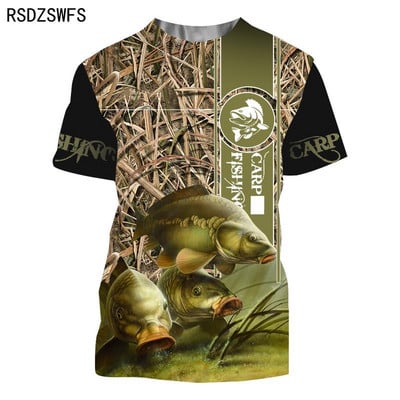 Suvine 3D-prinditud karpkala muster Meeste naiste vabaaja T-särk Moesuund õues kalapüük Hip-hop lühikeste varrukatega hingavad topid