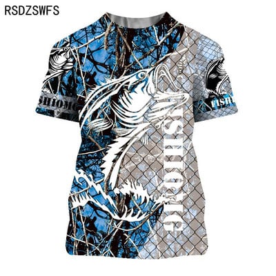 Suvine 3D-prinditud karpkala muster Meeste naiste vabaaja T-särk Moesuund õues kalapüük Hip-hop lühikeste varrukatega hingavad topid