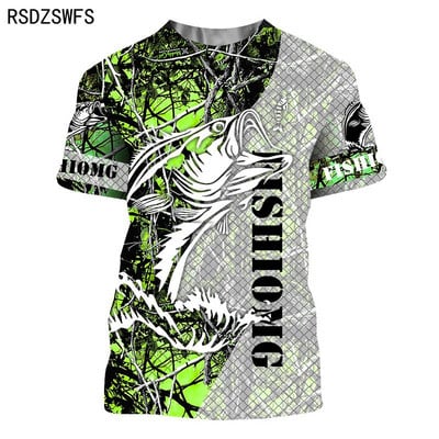 Suvine 3D-prinditud karpkala muster Meeste naiste vabaaja T-särk Moesuund õues kalapüük Hip-hop lühikeste varrukatega hingavad topid
