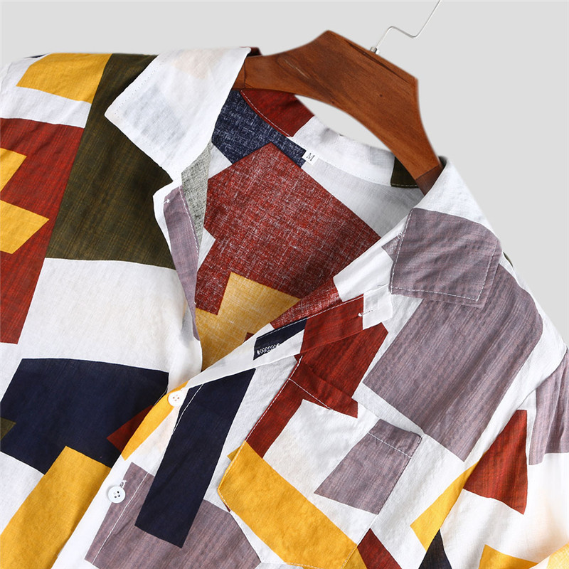 2021 Νέο βαμβακερό ανδρικό πουκάμισο Ethnic print Vintage κοντομάνικο μπλουζάκια Streetwear Tess Loose ανδρικά ρούχα παραλίας Χαβάης πουκάμισα διακοπών