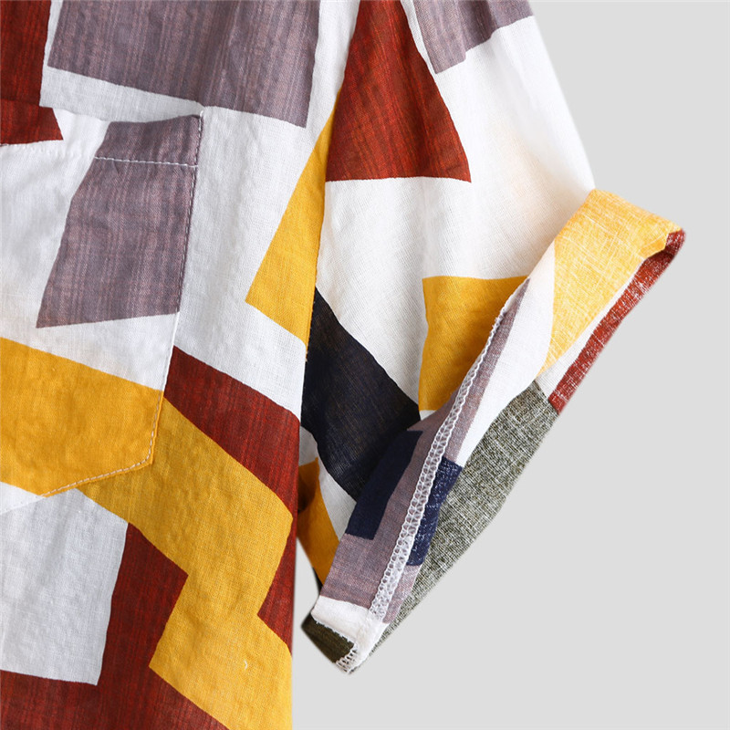 2021 Νέο βαμβακερό ανδρικό πουκάμισο Ethnic print Vintage κοντομάνικο μπλουζάκια Streetwear Tess Loose ανδρικά ρούχα παραλίας Χαβάης πουκάμισα διακοπών