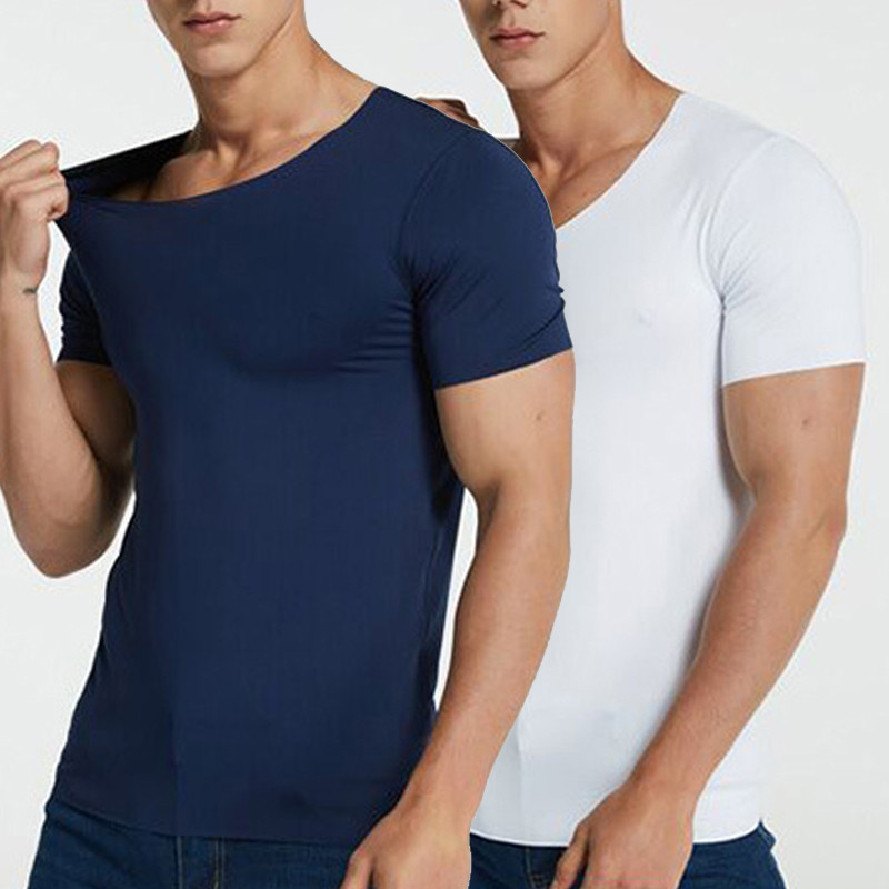 M-5XL meeste suvine jääsiidist särk lühikeste varrukatega õmblusteta V-kaelusega ülaosa ühevärviline Üliõhuke ja lahe sport T-särk Plus Size