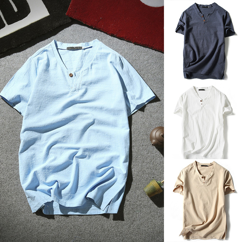Muška odjeća Ljetna pamučna lanena košulja kratkih rukava Modna plaža Ležerna dnevna majica Muška odjeća i kućna odjeća Pidžame Udobne