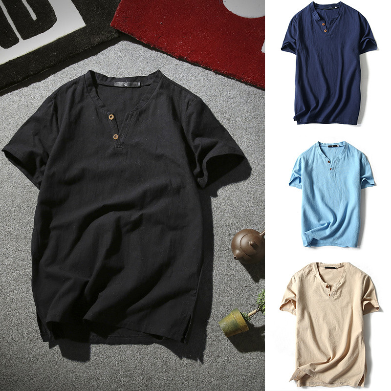 Muška odjeća Ljetna pamučna lanena košulja kratkih rukava Modna plaža Ležerna dnevna majica Muška odjeća i kućna odjeća Pidžame Udobne