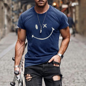 Pánske tričko s krátkym rukávom, letné tričko s okrúhlym výstrihom, smajlíkovou potlačou, ležérne, slim fit, pánske topy, Harajuku, hip hop, pánske oblečenie