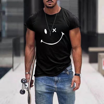 Pánske tričko s krátkym rukávom, letné tričko s okrúhlym výstrihom, smajlíkovou potlačou, ležérne, slim fit, pánske topy, Harajuku, hip hop, pánske oblečenie