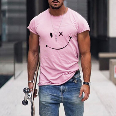 Pánske tričko s krátkym rukávom, letné tričko s okrúhlym výstrihom, smajlíkovou potlačou, ležérne, slim fit, pánske topy, Harajuku, hip hop, pánske oblečenie