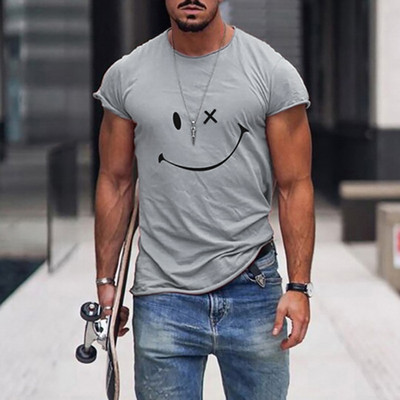 Pánske tričko s krátkym rukávom, letné tričko s okrúhlym výstrihom, smajlíkovou potlačou, ležérne, slim fit, pánske topy, Harajuku, hip hop, pánske oblečenie