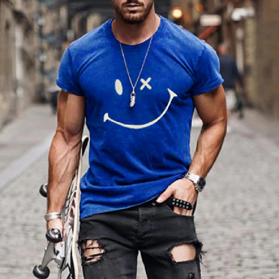 Pánske tričko s krátkym rukávom, letné tričko s okrúhlym výstrihom, smajlíkovou potlačou, ležérne, slim fit, pánske topy, Harajuku, hip hop, pánske oblečenie
