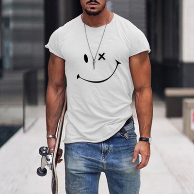 Pánske tričko s krátkym rukávom, letné tričko s okrúhlym výstrihom, smajlíkovou potlačou, ležérne, slim fit, pánske topy, Harajuku, hip hop, pánske oblečenie