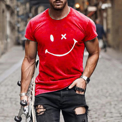 Pánske tričko s krátkym rukávom, letné tričko s okrúhlym výstrihom, smajlíkovou potlačou, ležérne, slim fit, pánske topy, Harajuku, hip hop, pánske oblečenie