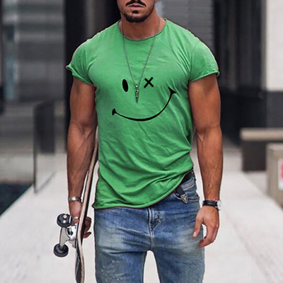 Pánske tričko s krátkym rukávom, letné tričko s okrúhlym výstrihom, smajlíkovou potlačou, ležérne, slim fit, pánske topy, Harajuku, hip hop, pánske oblečenie