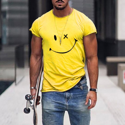 Pánske tričko s krátkym rukávom, letné tričko s okrúhlym výstrihom, smajlíkovou potlačou, ležérne, slim fit, pánske topy, Harajuku, hip hop, pánske oblečenie