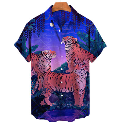 Unisex Ljetna havajska košulja 2022. Muška košulja s 3D životinjskim printom Muška i ženska majica tigrastog uzorka kratkih rukava, široka prozračna majica 5xl