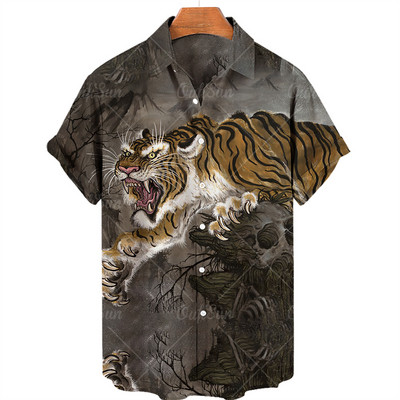 Unisex Ljetna havajska košulja 2022. Muška košulja s 3D životinjskim printom Muška i ženska majica tigrastog uzorka kratkih rukava, široka prozračna majica 5xl