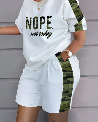 Set scurt de tricou cu imprimeu lejer, pentru femei, vara 2023, cu decolteu O, tricou patchwork, set din două piese și buzunare, pantaloni scurți, costume