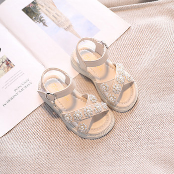 Размер 26-36 Сандали за момичета 2023 Летни детски плажни обувки Сандали с кръстосани кристали за момиче Бежови черни сандали на принцеса