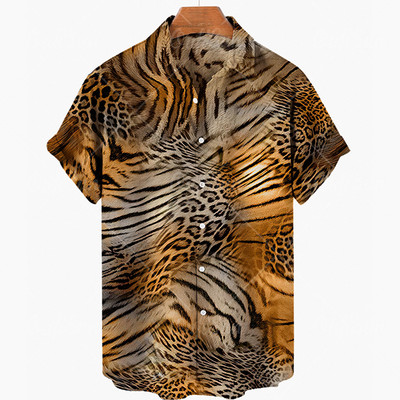 Nyári új tigris mintás 3d nyomtatású férfi ing Hawaii rövid ujjú vintage túlméretezett férfi ing 5xl alkalmi divat felsők