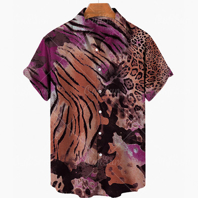 Nyári új tigris mintás 3d nyomtatású férfi ing Hawaii rövid ujjú vintage túlméretezett férfi ing 5xl alkalmi divat felsők