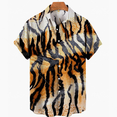 Nyári új tigris mintás 3d nyomtatású férfi ing Hawaii rövid ujjú vintage túlméretezett férfi ing 5xl alkalmi divat felsők