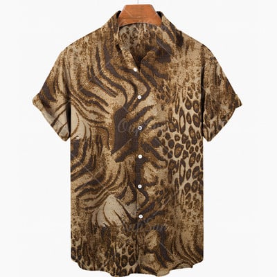 Nyári új tigris mintás 3d nyomtatású férfi ing Hawaii rövid ujjú vintage túlméretezett férfi ing 5xl alkalmi divat felsők