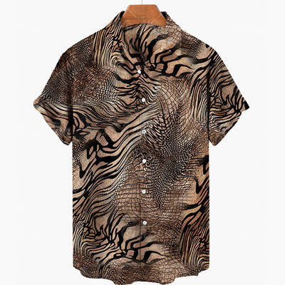 Nyári új tigris mintás 3d nyomtatású férfi ing Hawaii rövid ujjú vintage túlméretezett férfi ing 5xl alkalmi divat felsők