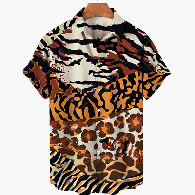 Nyári új tigris mintás 3d nyomtatású férfi ing Hawaii rövid ujjú vintage túlméretezett férfi ing 5xl alkalmi divat felsők