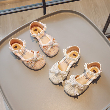 Bling Сватбени обувки за детско парти със страз 2023 Летни детски плоски обувки на принцеса Сандали за момичета с каишка с мъниста на глезена Размер 23-36