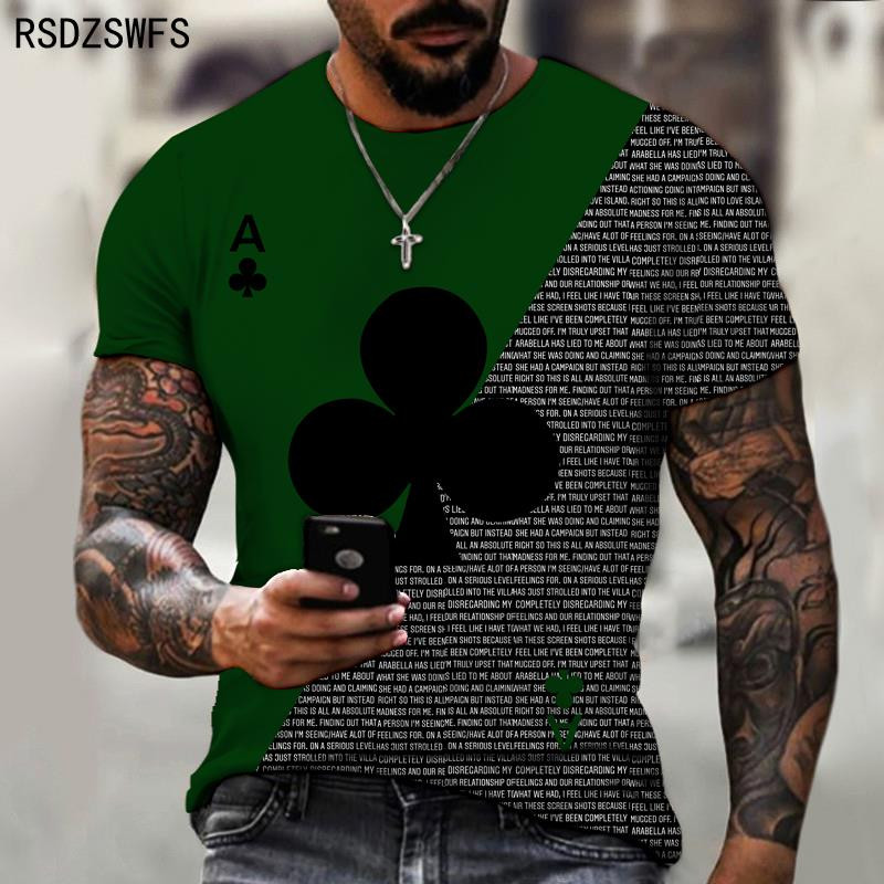 Cărți de joc amuzante Plum A, tricou pentru bărbați, imprimat 3D, la tendință de stradă, stil retro, cu mânecă scurtă, cu decolteu, îmbrăcăminte pentru bărbați, tricouri supradimensionate
