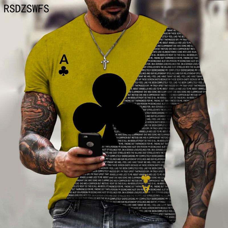 Cărți de joc amuzante Plum A, tricou pentru bărbați, imprimat 3D, la tendință de stradă, stil retro, cu mânecă scurtă, cu decolteu, îmbrăcăminte pentru bărbați, tricouri supradimensionate