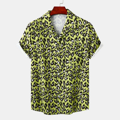 Cămăși pentru bărbați cu imprimeu de leopard roz Bluză cu nasturi slăbite cu rever, îmbrăcăminte de stradă de vară, cămăși sexy pentru bărbați, cămăși hawaiene