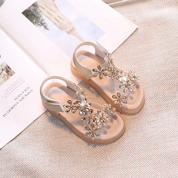 Модни дизайнерски детски сандали за момиче 2023 Летни парти обувки Прозрачни Т-образни каишки на глезена Сандали за момичета с цветя от кристали