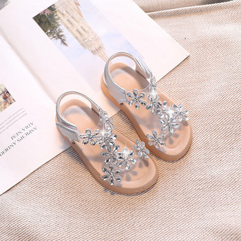 Σχεδιαστής μόδας Παιδικά σανδάλια για κορίτσι 2023 Παπούτσια για καλοκαιρινά πάρτι Διαφανή λουράκι στον αστράγαλο Rhinestone Flowers Σανδάλια για κορίτσια