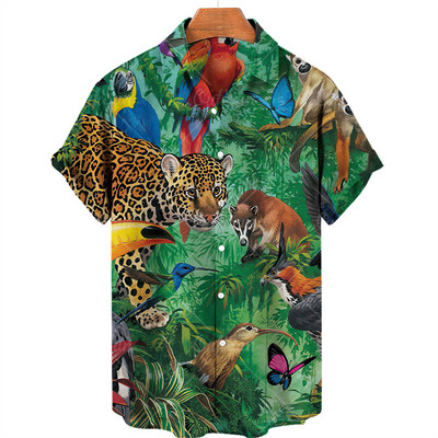 Unisex ljetna košulja za muškarce Odjeća kratkih rukava 3d košulja u životinjskim bojama V izrez jednoredno kopčanje ležerna moda prevelike majice