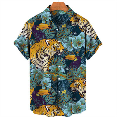 Unisex ljetna košulja za muškarce Odjeća kratkih rukava 3d košulja u životinjskim bojama V izrez jednoredno kopčanje ležerna moda prevelike majice