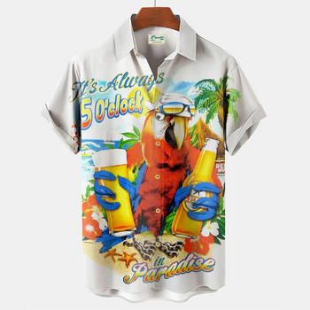 Гореща разпродажба на хавайска риза за мъже 3d карикатура фламинго мъжка риза Плажна извънгабаритна забавна мъжка риза модно лято с къс ръкав