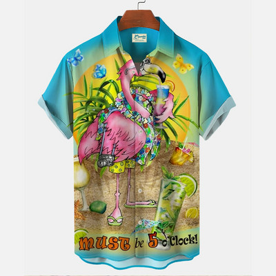 Καυτές εκπτώσεις Χαβάης πουκάμισο για άνδρες 3d Cartoon Flamingo Ανδρικό πουκάμισο Παραλία Υπερμεγέθη Αστεία Ανδρικά Ρούχα Μόδα Καλοκαιρινό κοντό μανίκι