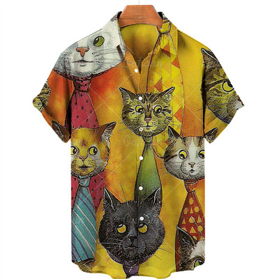 Ανδρικά πουκάμισα Animal γάτα μπλούζες με τύπωμα γραφικά μπλουζάκια μόδας κοντό μανίκι Harajuku πουκάμισο Casual Beach Unisex πουκάμισο μεγάλου μεγέθους Ρούχα