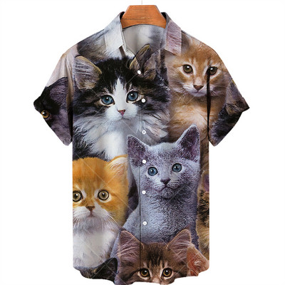 Ανδρικά πουκάμισα Animal γάτα μπλούζες με τύπωμα γραφικά μπλουζάκια μόδας κοντό μανίκι Harajuku πουκάμισο Casual Beach Unisex πουκάμισο μεγάλου μεγέθους Ρούχα