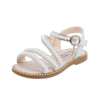 Модни мъниста с кристали Сандали за момичета 2023 Летни детски обувки за парти, Детски сандали с отворени пръсти с перли за момиче