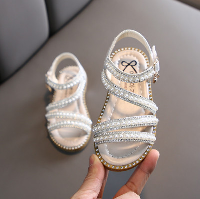 Mood Rhinestone Beadings Tüdrukute sandaalid 2023 Suvised laste peokingad Lastele Pärlid Avatud varvastega sandaalid Tüdrukutele